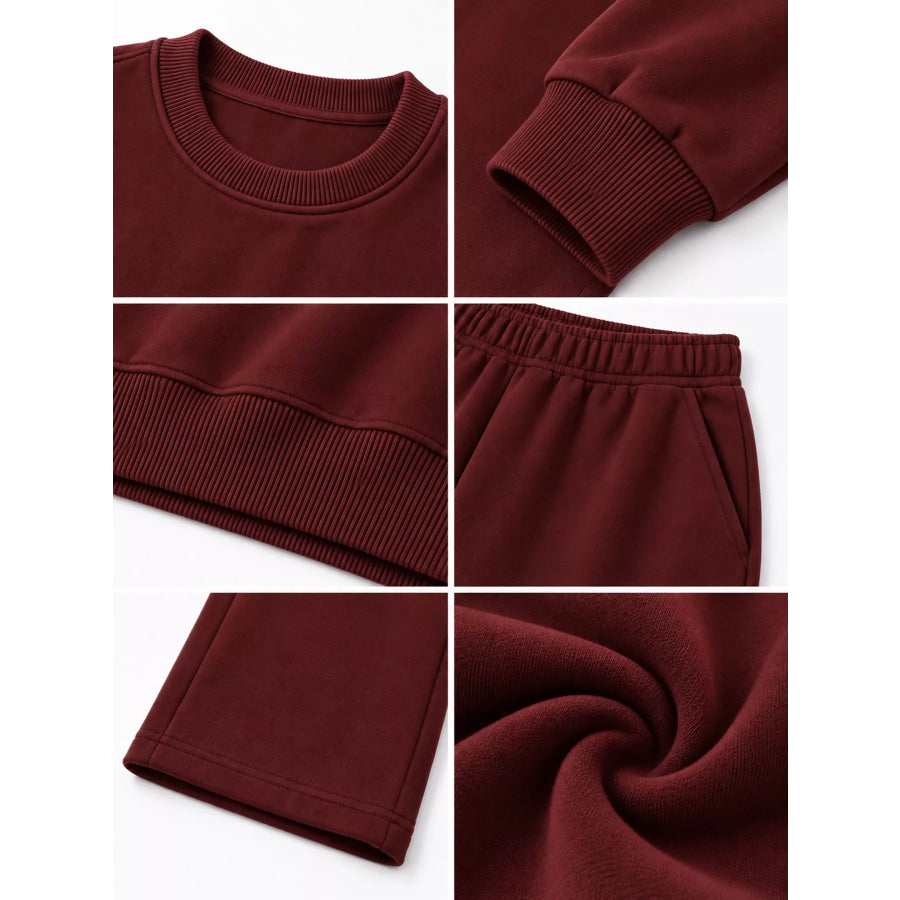 Crewneck Drop Shoulder Sweatshirt and Wide-Leg Pants Set Apparel Accessories
