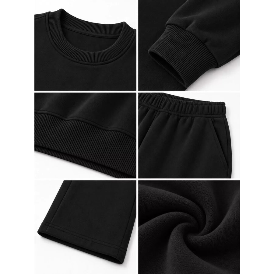 Crewneck Drop Shoulder Sweatshirt and Wide-Leg Pants Set Apparel Accessories