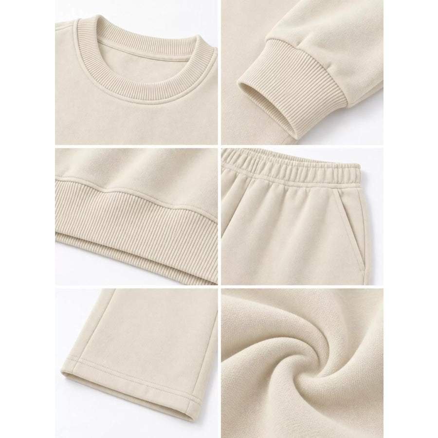Crewneck Drop Shoulder Sweatshirt and Wide-Leg Pants Set Apparel Accessories