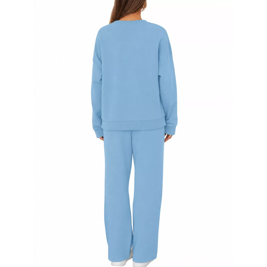 Crewneck Drop Shoulder Sweatshirt and Wide-Leg Pants Set Apparel Accessories