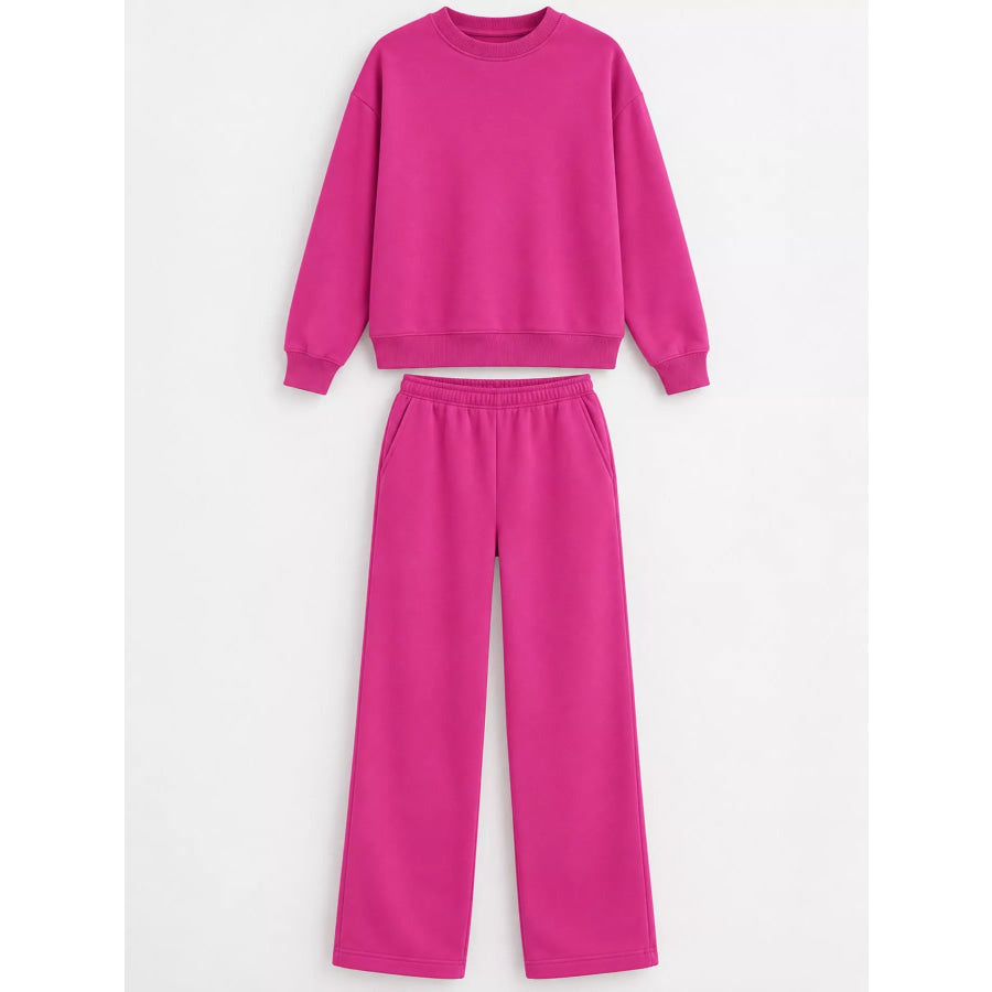 Crewneck Drop Shoulder Sweatshirt and Wide-Leg Pants Set Apparel Accessories