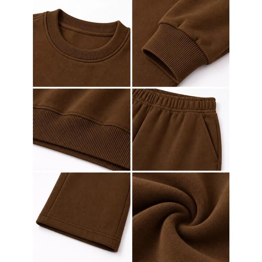 Crewneck Drop Shoulder Sweatshirt and Wide-Leg Pants Set Apparel Accessories