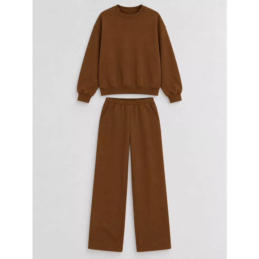 Crewneck Drop Shoulder Sweatshirt and Wide-Leg Pants Set Apparel Accessories