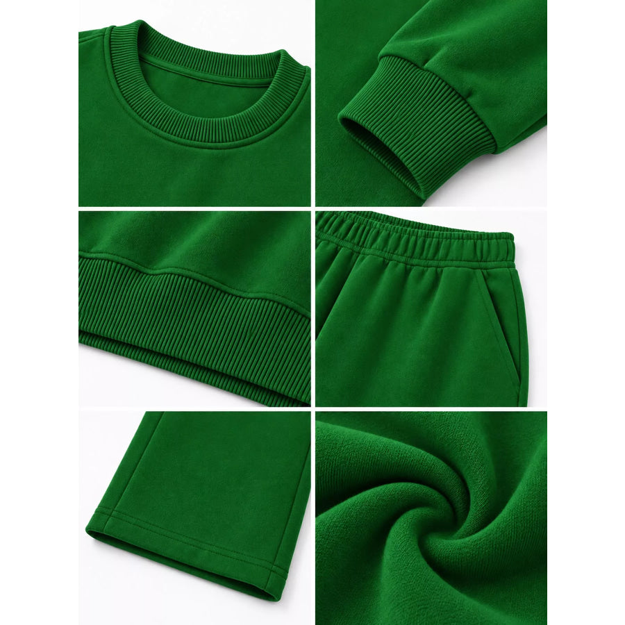 Crewneck Drop Shoulder Sweatshirt and Wide-Leg Pants Set Apparel Accessories