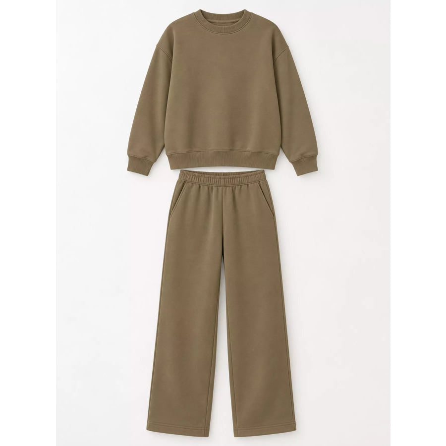 Crewneck Drop Shoulder Sweatshirt and Wide-Leg Pants Set Apparel Accessories