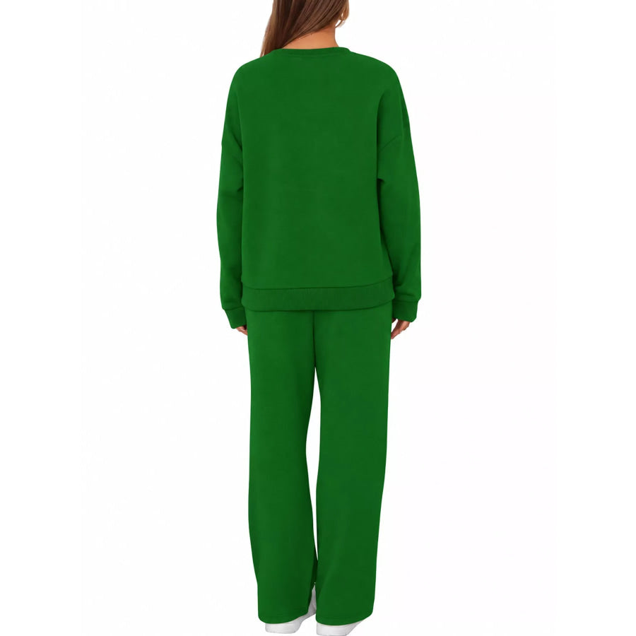 Crewneck Drop Shoulder Sweatshirt and Wide-Leg Pants Set Apparel Accessories