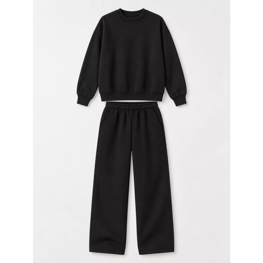 Crewneck Drop Shoulder Sweatshirt and Wide-Leg Pants Set Apparel Accessories