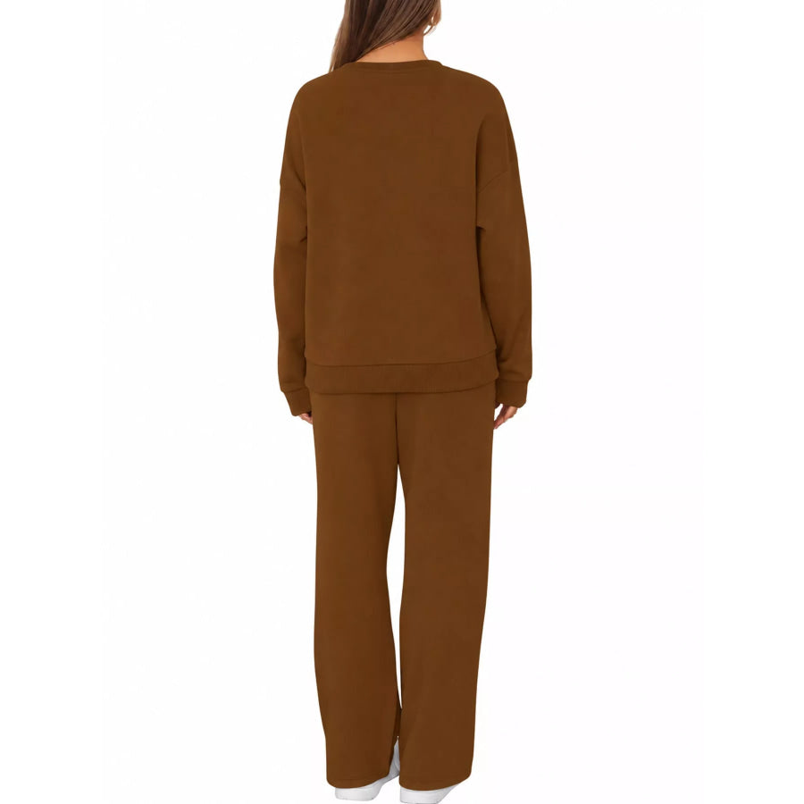 Crewneck Drop Shoulder Sweatshirt and Wide-Leg Pants Set Apparel Accessories