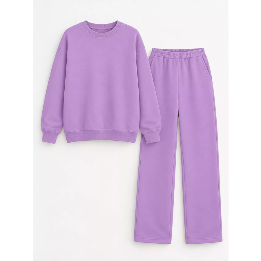 Crewneck Drop Shoulder Sweatshirt and Wide-Leg Pants Set Apparel Accessories