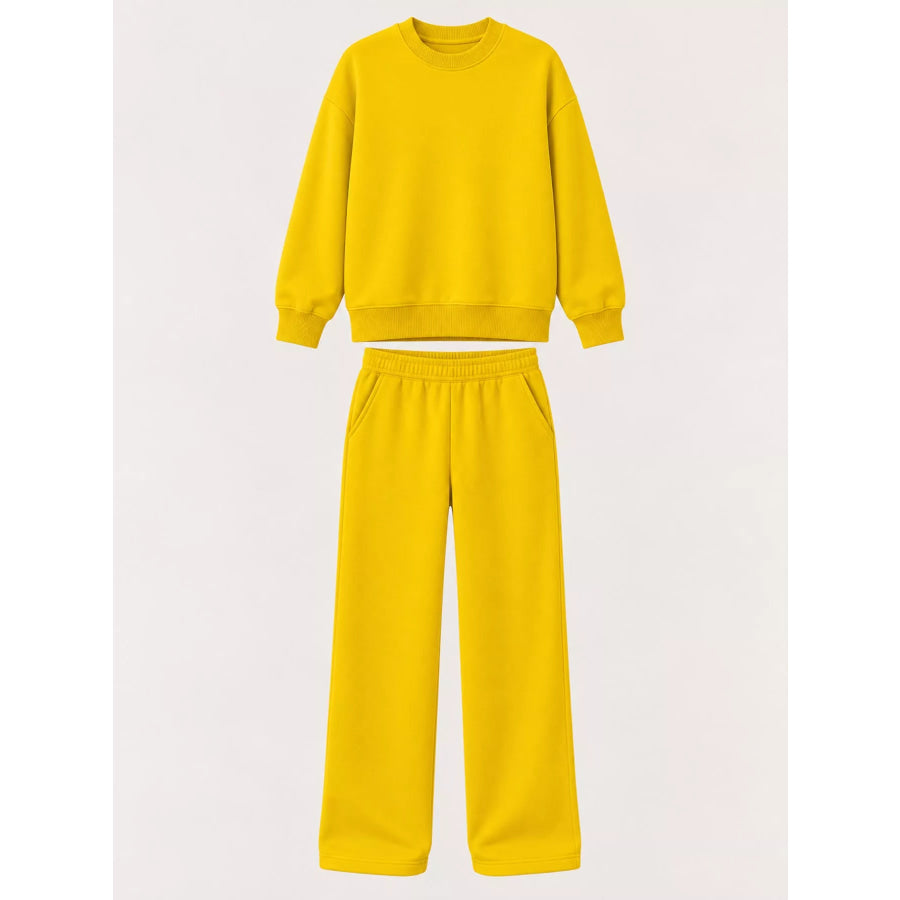 Crewneck Drop Shoulder Sweatshirt and Wide-Leg Pants Set Apparel Accessories
