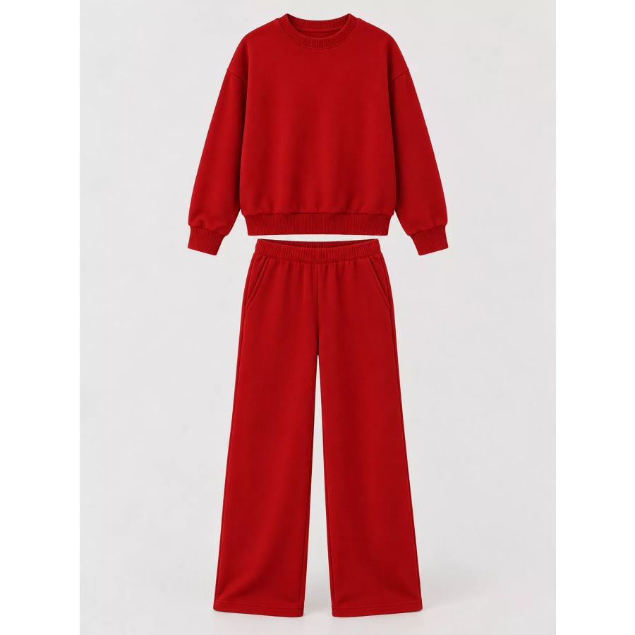 Crewneck Drop Shoulder Sweatshirt and Wide-Leg Pants Set Apparel Accessories