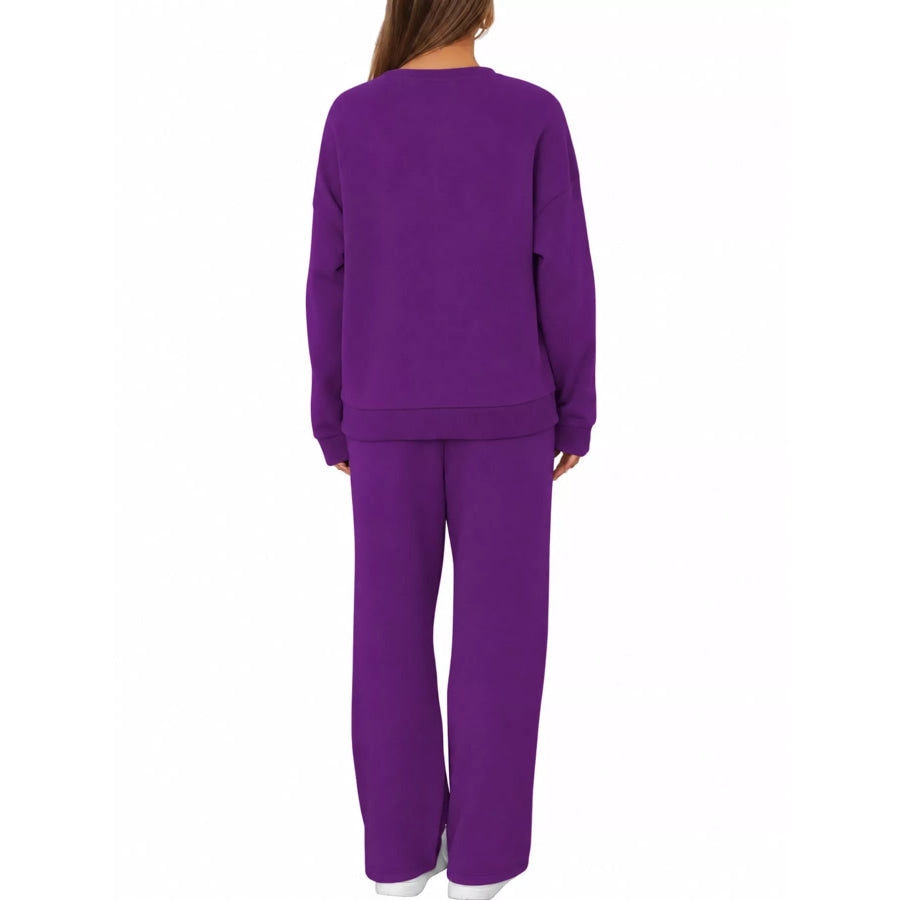Crewneck Drop Shoulder Sweatshirt and Wide-Leg Pants Set Apparel Accessories