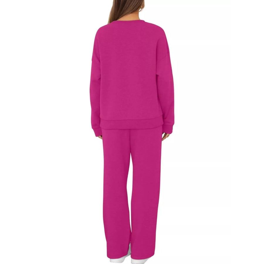 Crewneck Drop Shoulder Sweatshirt and Wide-Leg Pants Set Apparel Accessories