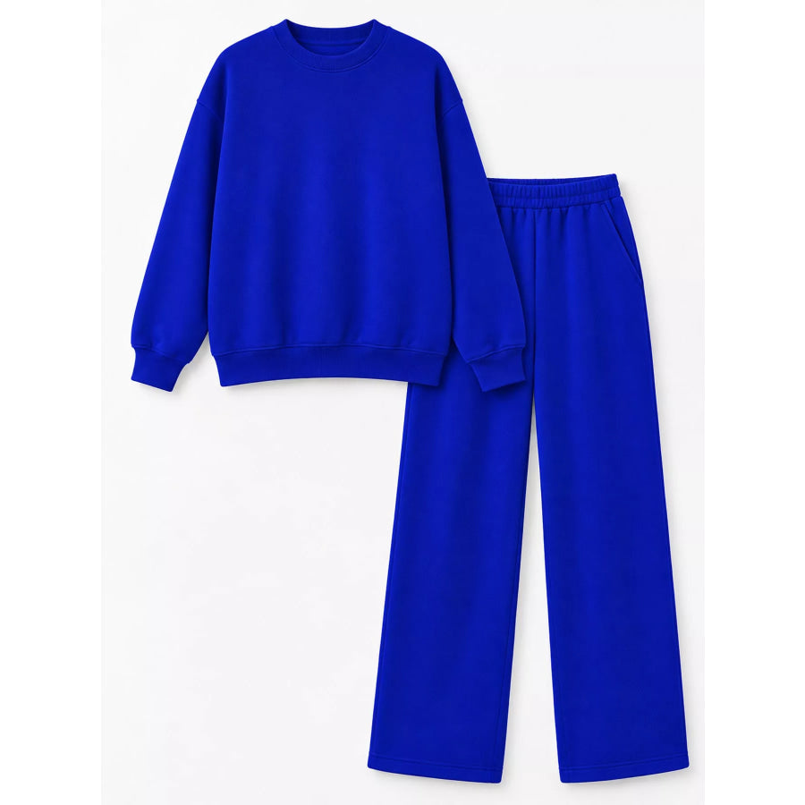 Crewneck Drop Shoulder Sweatshirt and Wide-Leg Pants Set Apparel Accessories