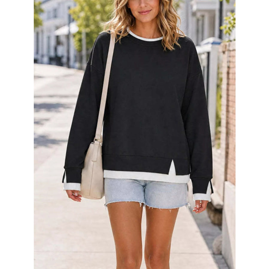 Crewneck Sweatshirt with Contrast Ribbed Trim Apparel and Accessories