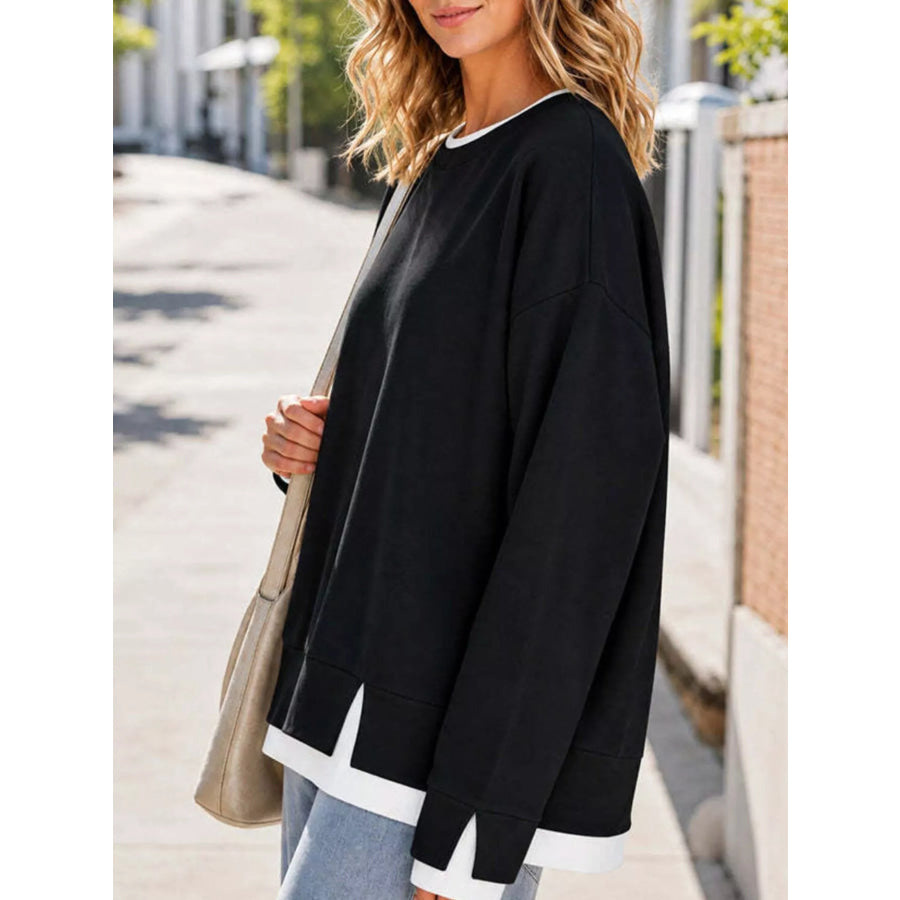 Crewneck Sweatshirt with Contrast Ribbed Trim Apparel and Accessories