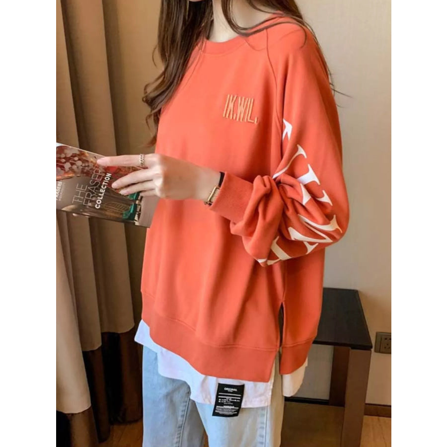 Crewneck Sweatshirt with Layered Hem and Graphic Sleeve Detail Apparel Accessories