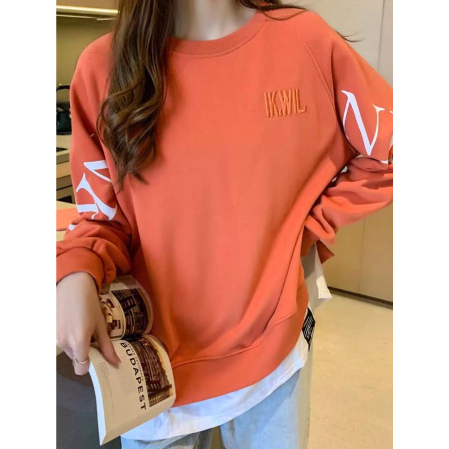 Crewneck Sweatshirt with Layered Hem and Graphic Sleeve Detail Apparel Accessories