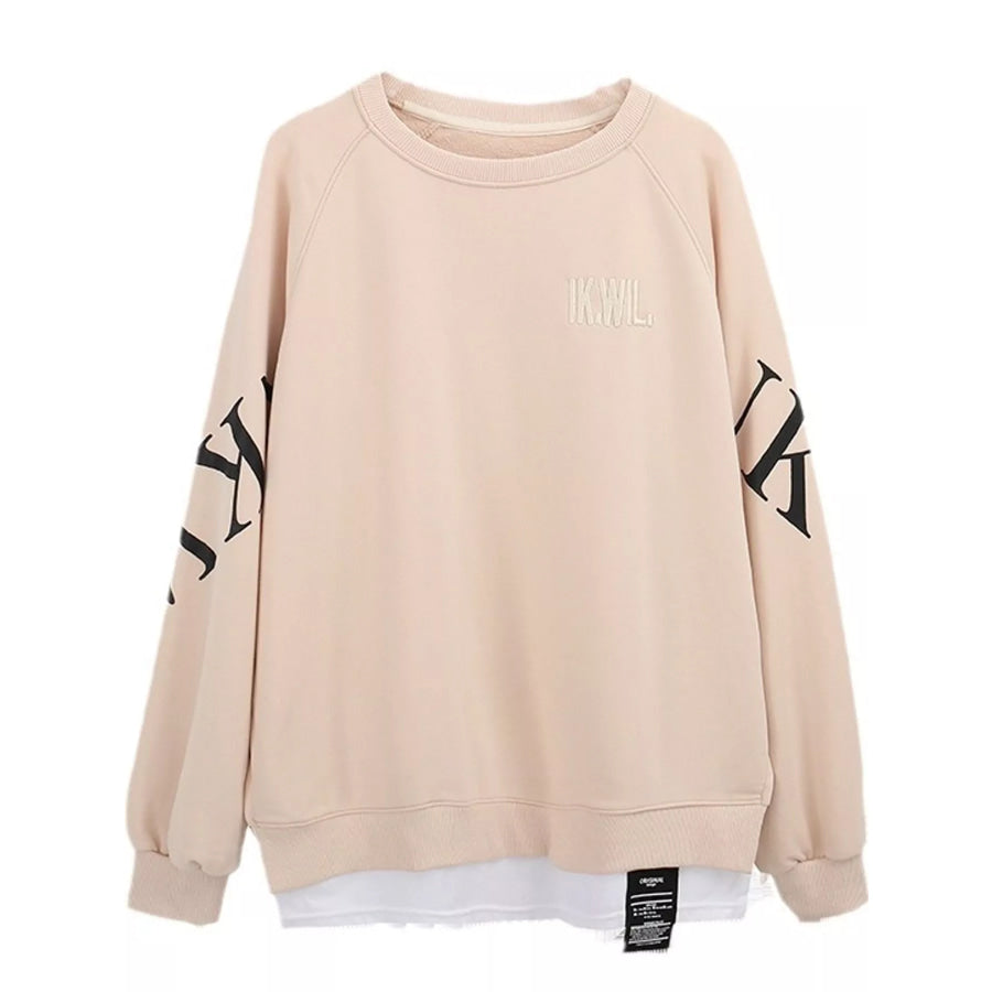 Crewneck Sweatshirt with Layered Hem and Graphic Sleeve Detail Apparel Accessories