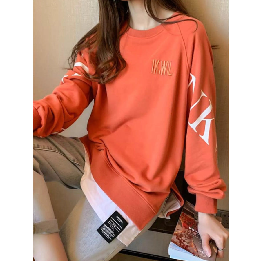 Crewneck Sweatshirt with Layered Hem and Graphic Sleeve Detail Apparel Accessories