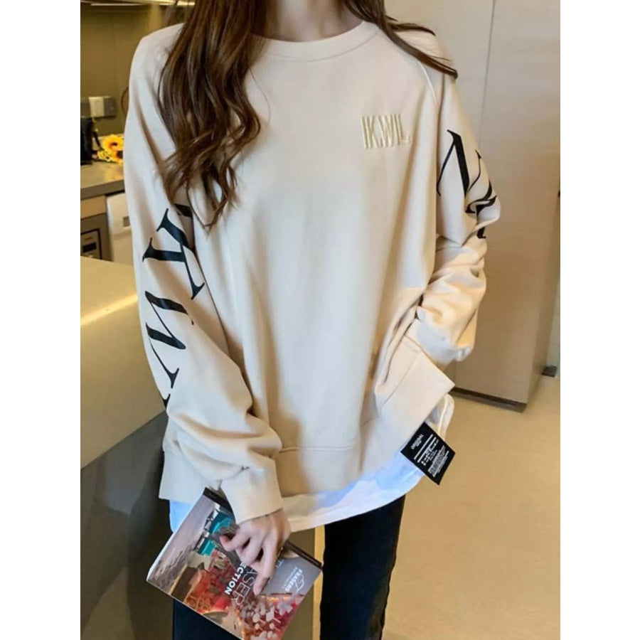 Crewneck Sweatshirt with Layered Hem and Graphic Sleeve Detail Apparel Accessories