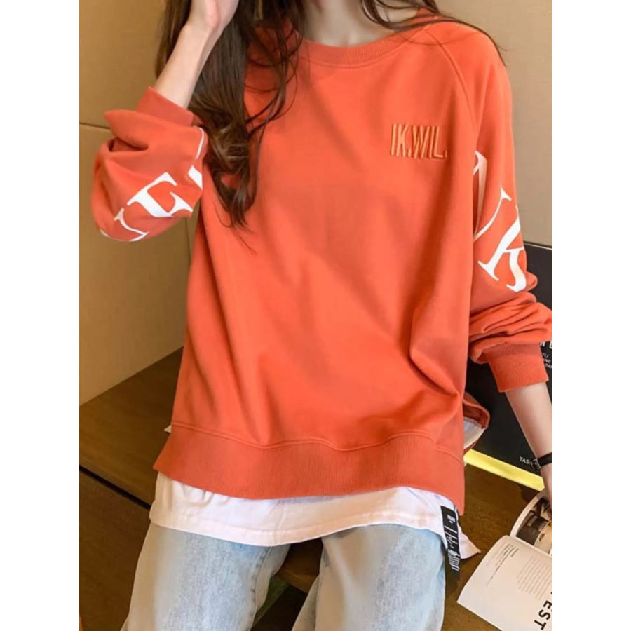 Crewneck Sweatshirt with Layered Hem and Graphic Sleeve Detail Apparel Accessories