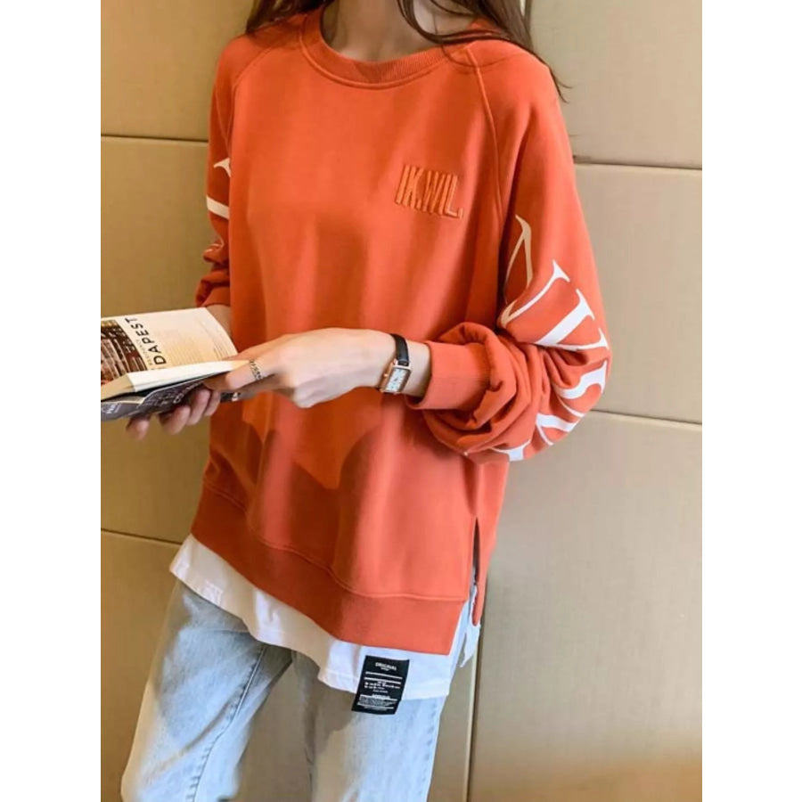 Crewneck Sweatshirt with Layered Hem and Graphic Sleeve Detail Apparel Accessories