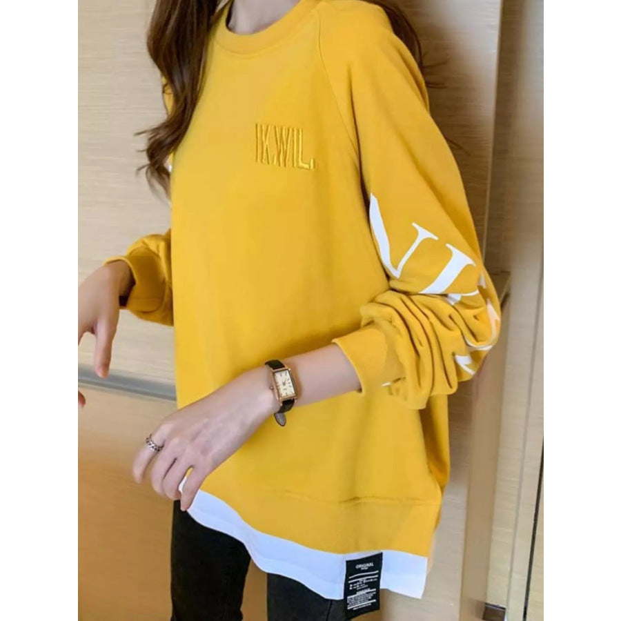 Crewneck Sweatshirt with Layered Hem and Graphic Sleeve Detail Apparel Accessories