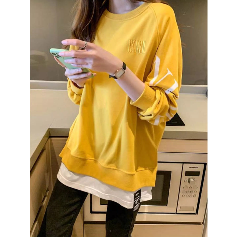 Crewneck Sweatshirt with Layered Hem and Graphic Sleeve Detail Apparel Accessories