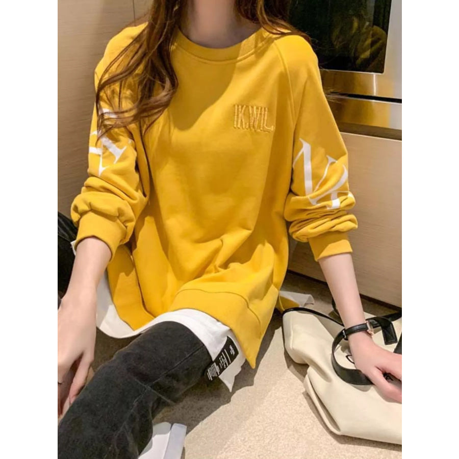Crewneck Sweatshirt with Layered Hem and Graphic Sleeve Detail Apparel Accessories