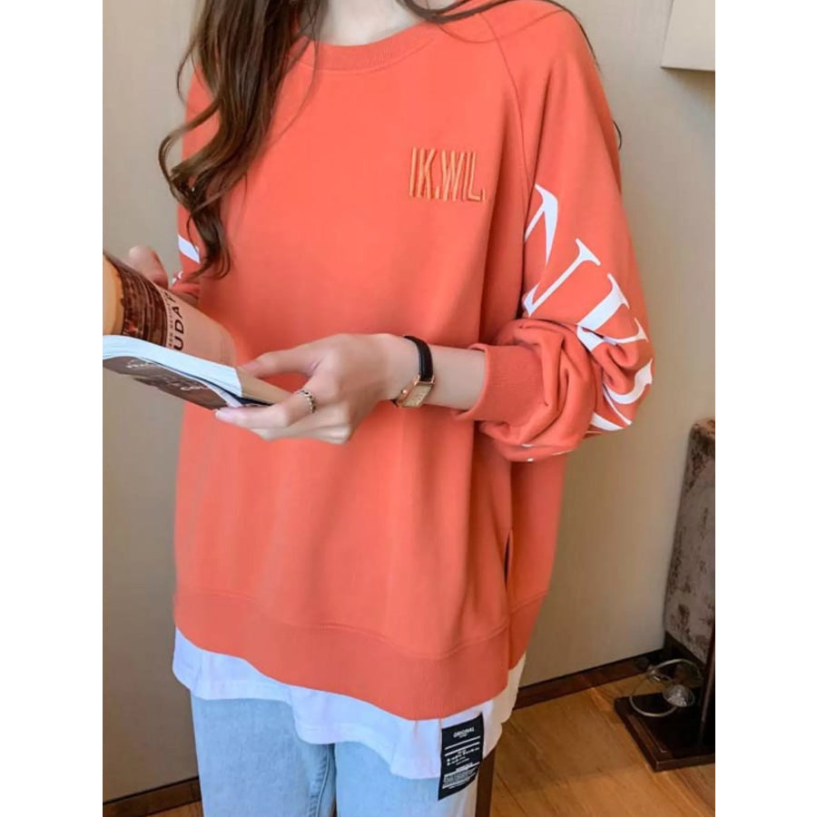 Crewneck Sweatshirt with Layered Hem and Graphic Sleeve Detail Apparel Accessories
