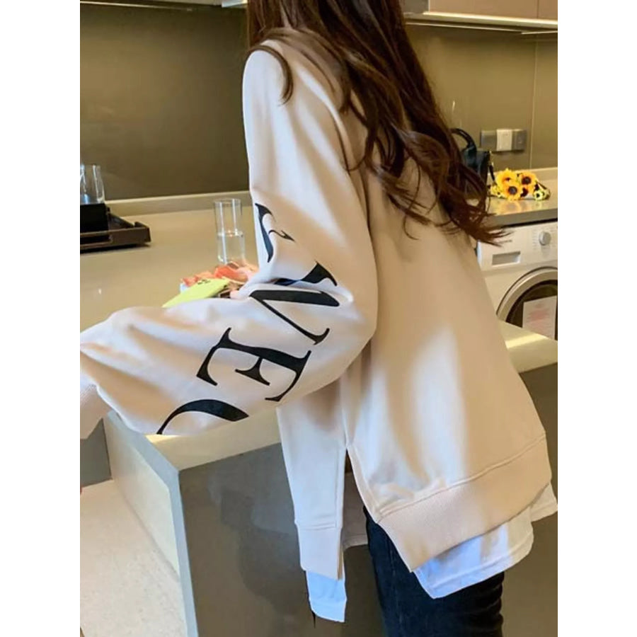 Crewneck Sweatshirt with Layered Hem and Graphic Sleeve Detail Apparel Accessories