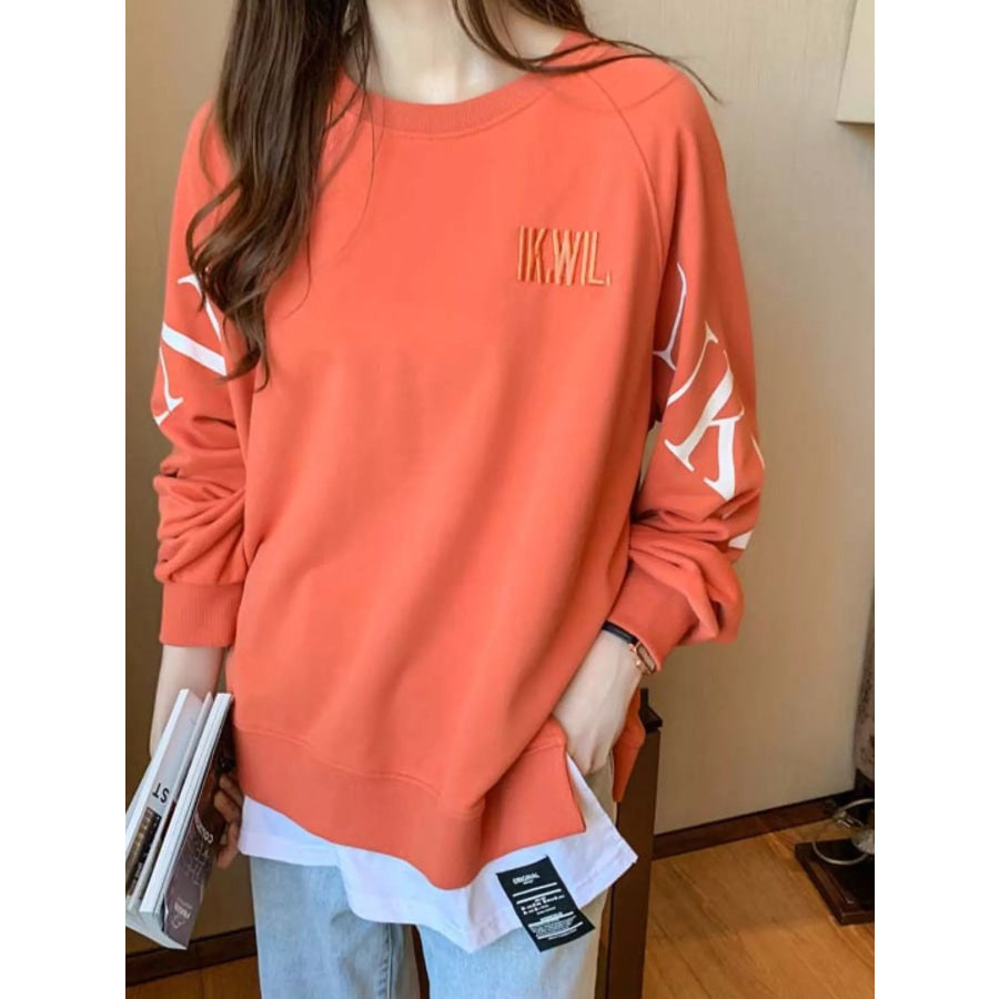 Crewneck Sweatshirt with Layered Hem and Graphic Sleeve Detail Apparel Accessories