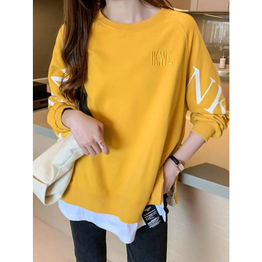 Crewneck Sweatshirt with Layered Hem and Graphic Sleeve Detail Apparel Accessories