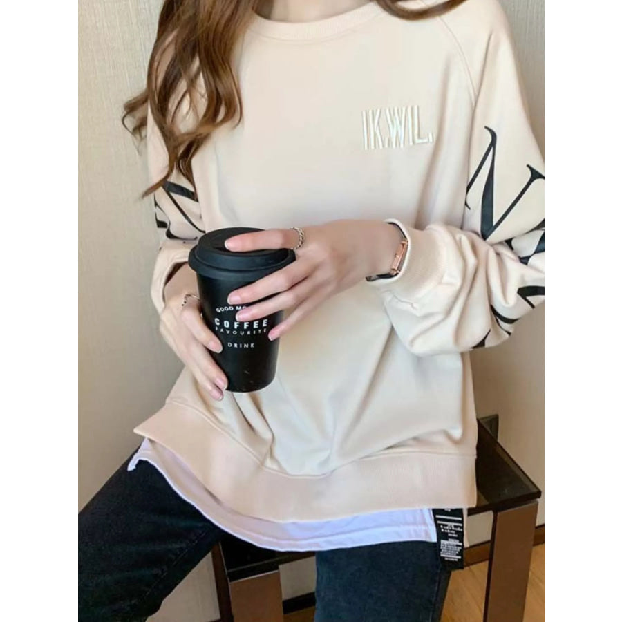 Crewneck Sweatshirt with Layered Hem and Graphic Sleeve Detail Apparel Accessories