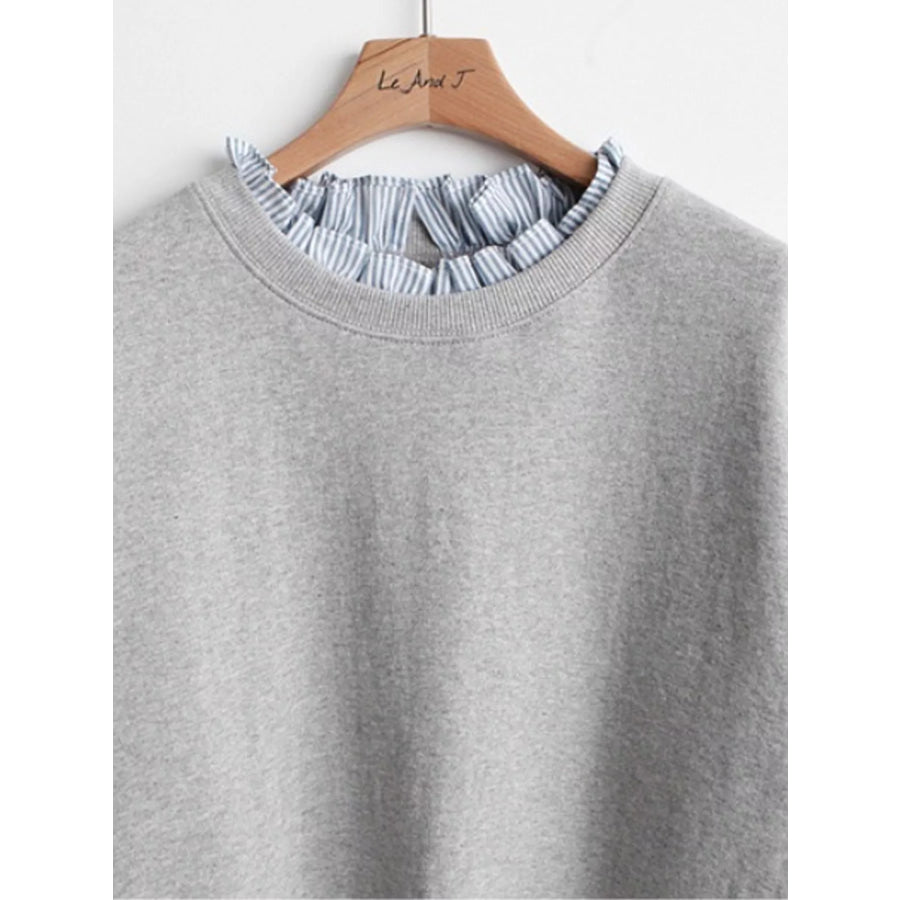 Crewneck Sweatshirt with Striped Ruffle Cuffs Apparel and Accessories