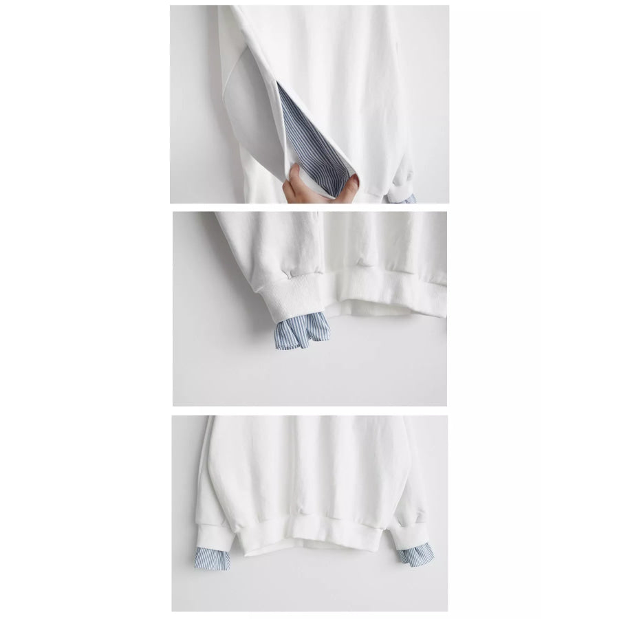 Crewneck Sweatshirt with Striped Ruffle Cuffs Apparel and Accessories