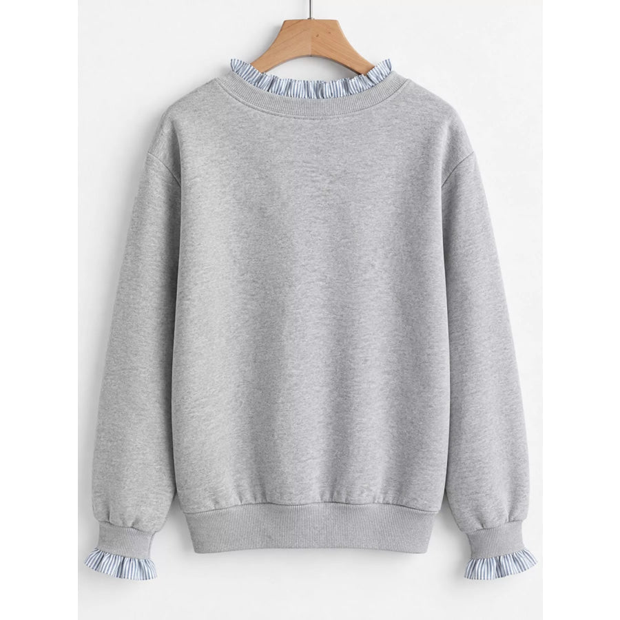 Crewneck Sweatshirt with Striped Ruffle Cuffs Apparel and Accessories