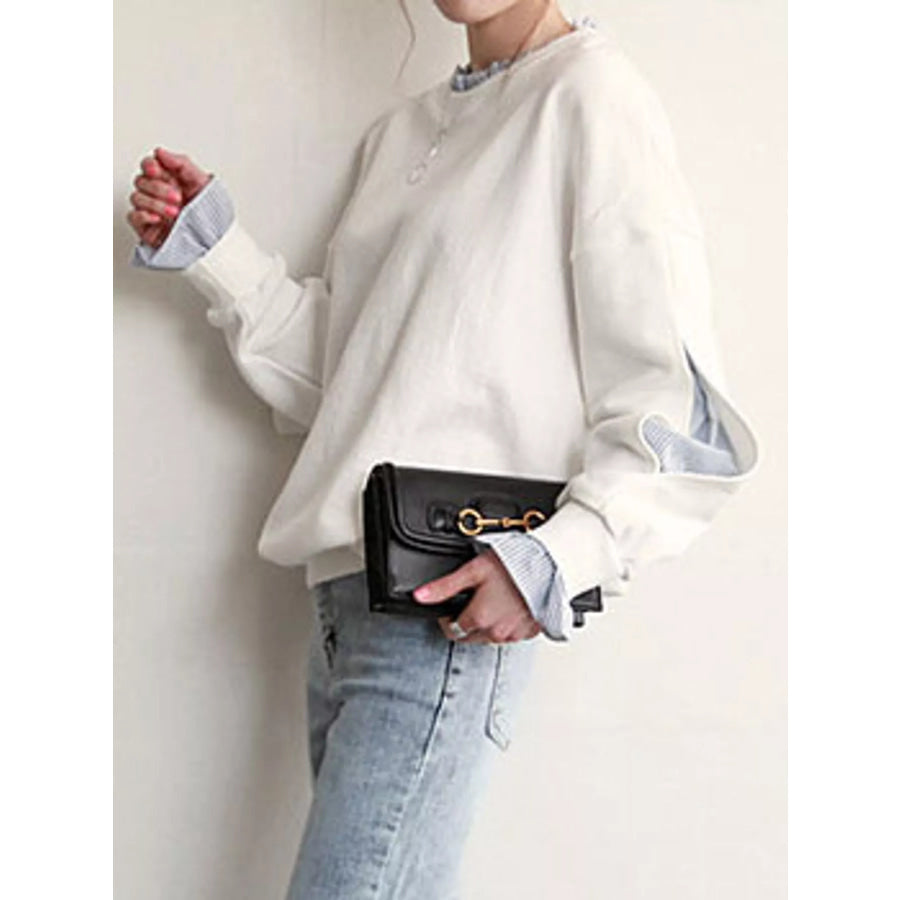 Crewneck Sweatshirt with Striped Ruffle Cuffs Apparel and Accessories