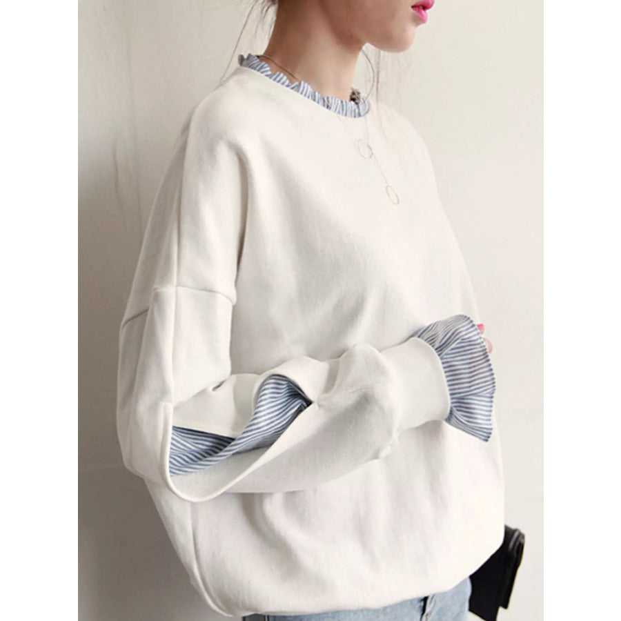 Crewneck Sweatshirt with Striped Ruffle Cuffs Apparel and Accessories
