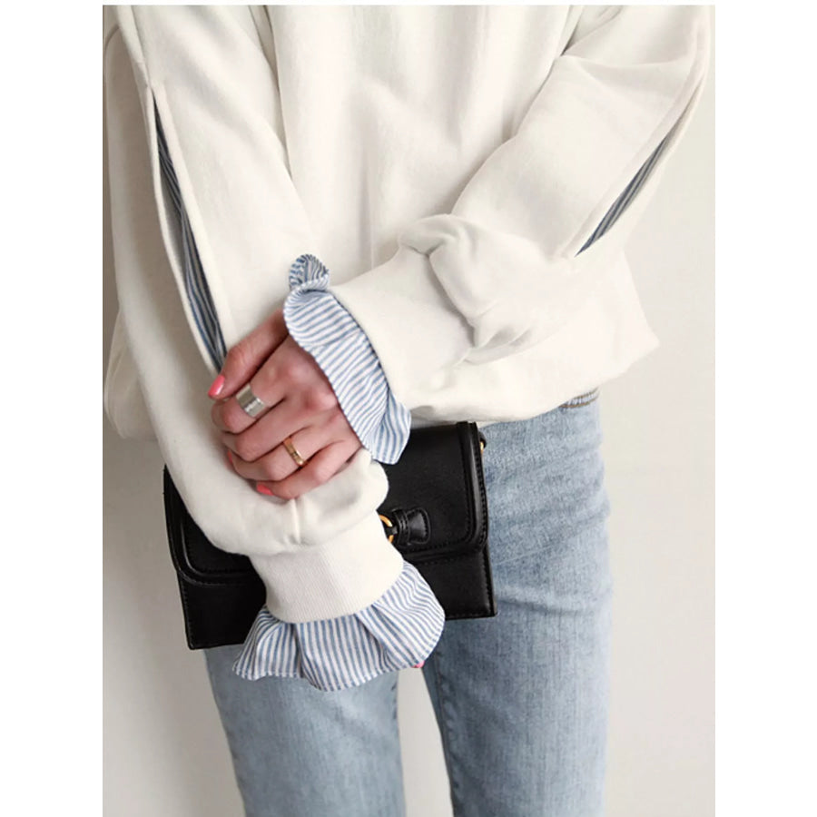 Crewneck Sweatshirt with Striped Ruffle Cuffs Apparel and Accessories