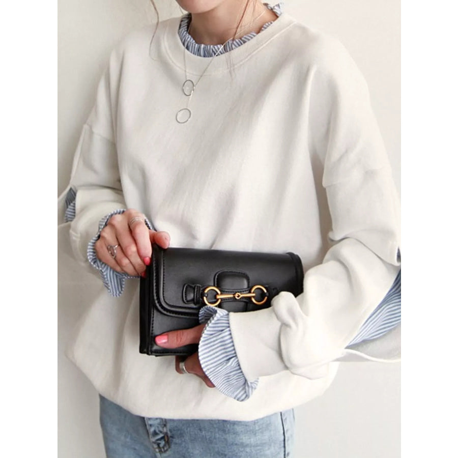 Crewneck Sweatshirt with Striped Ruffle Cuffs White / M Apparel and Accessories