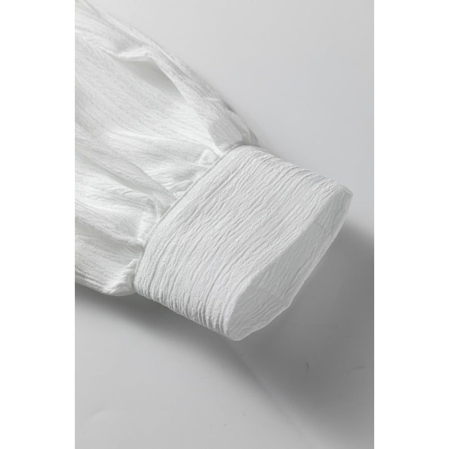 Crinkled Texture Lantern Sleeve Button Down Loose Shirt Apparel and Accessories
