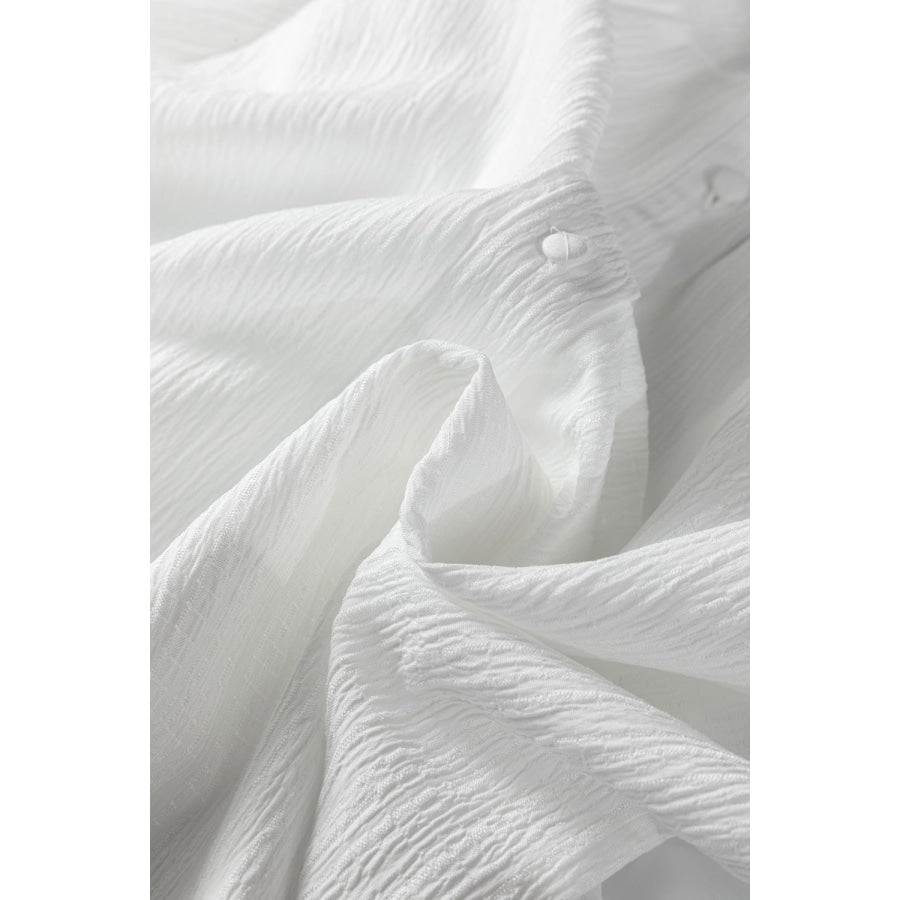 Crinkled Texture Lantern Sleeve Button Down Loose Shirt Apparel and Accessories