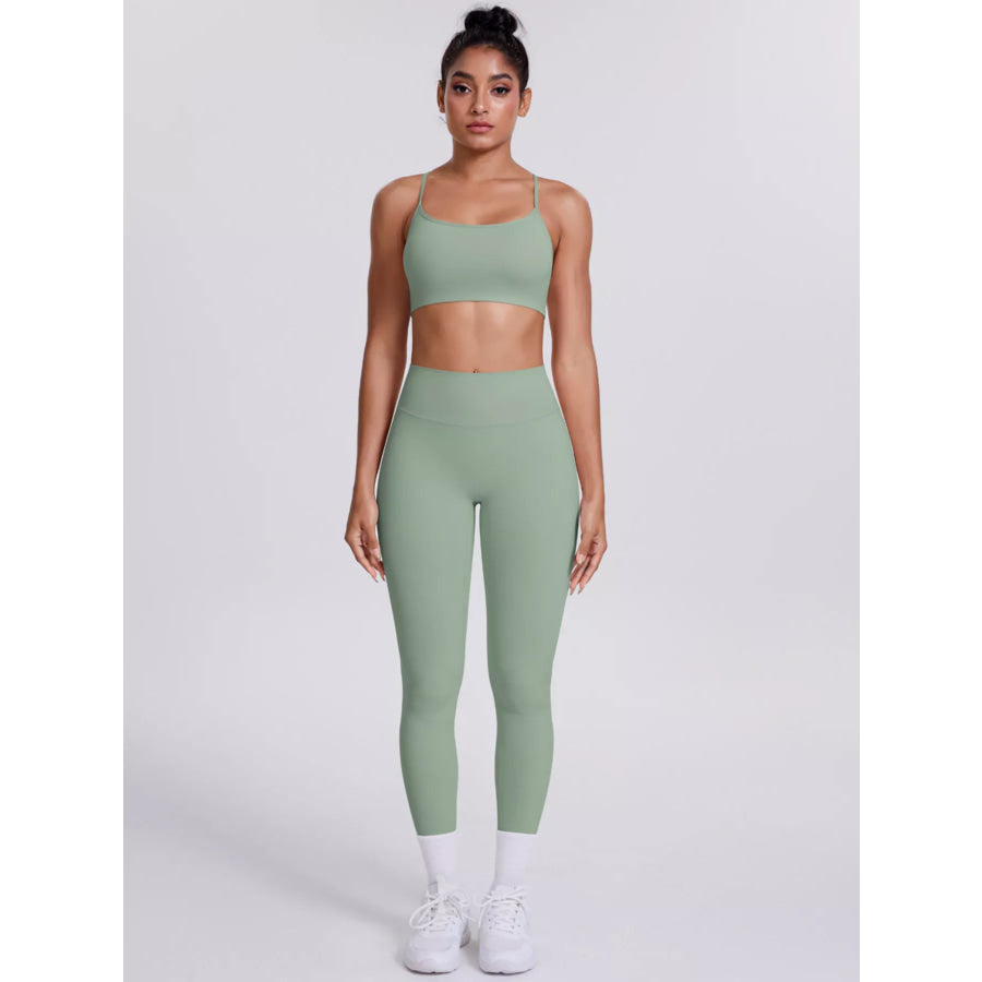 Criss-Cross Back Cami and Leggings Active Set Apparel and Accessories