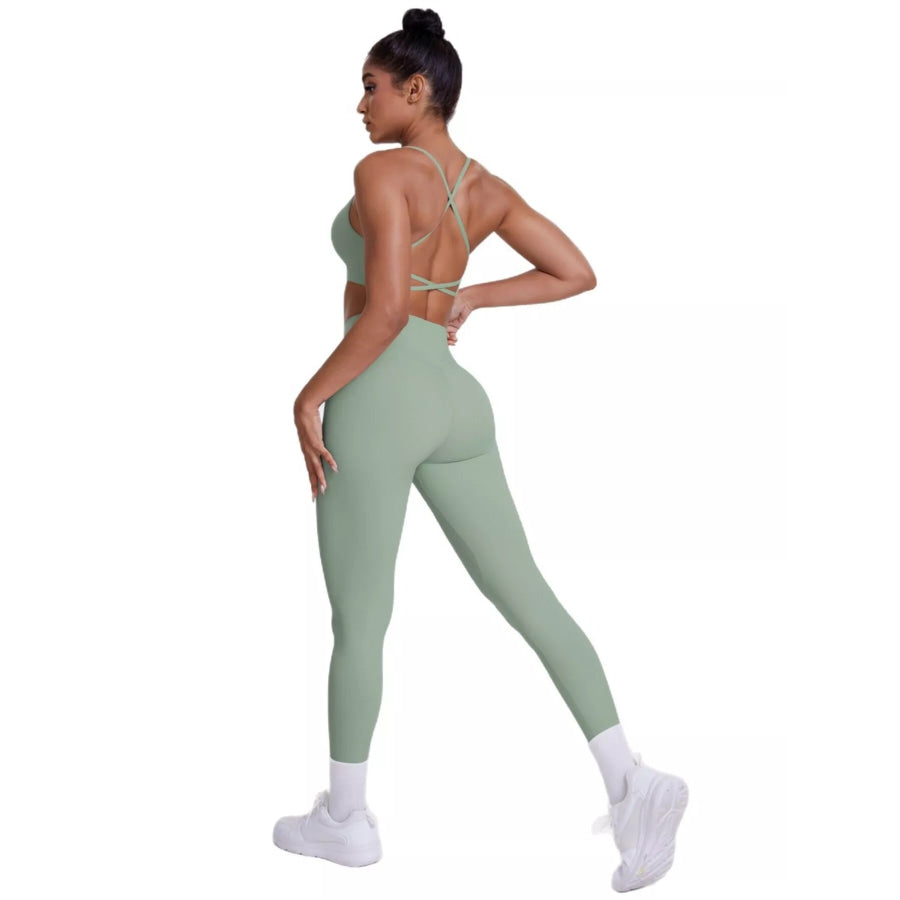 Criss-Cross Back Cami and Leggings Active Set Apparel and Accessories