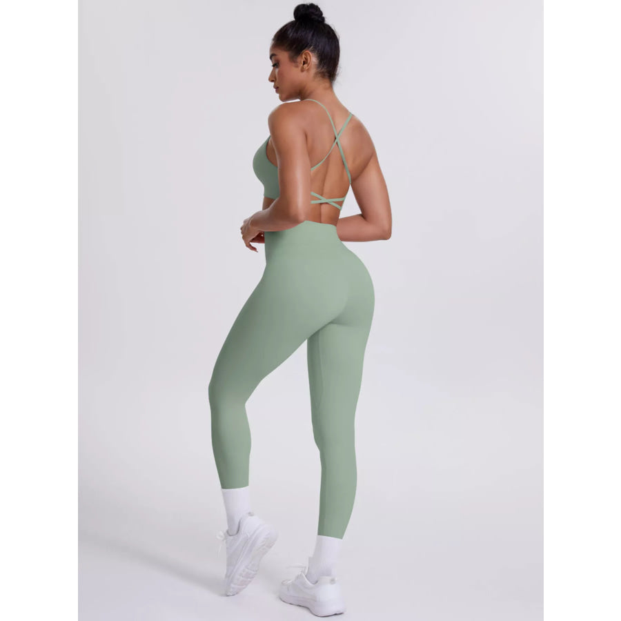 Criss-Cross Back Cami and Leggings Active Set Apparel and Accessories