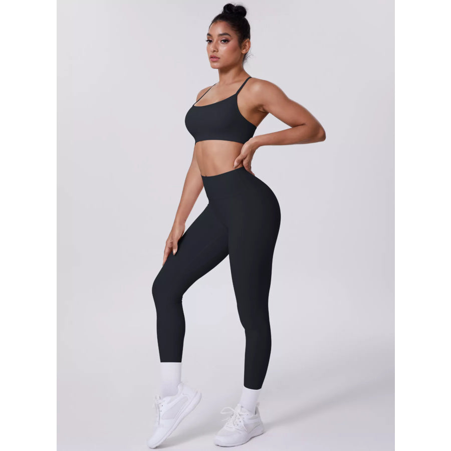 Criss-Cross Back Cami and Leggings Active Set Black / S Apparel and Accessories
