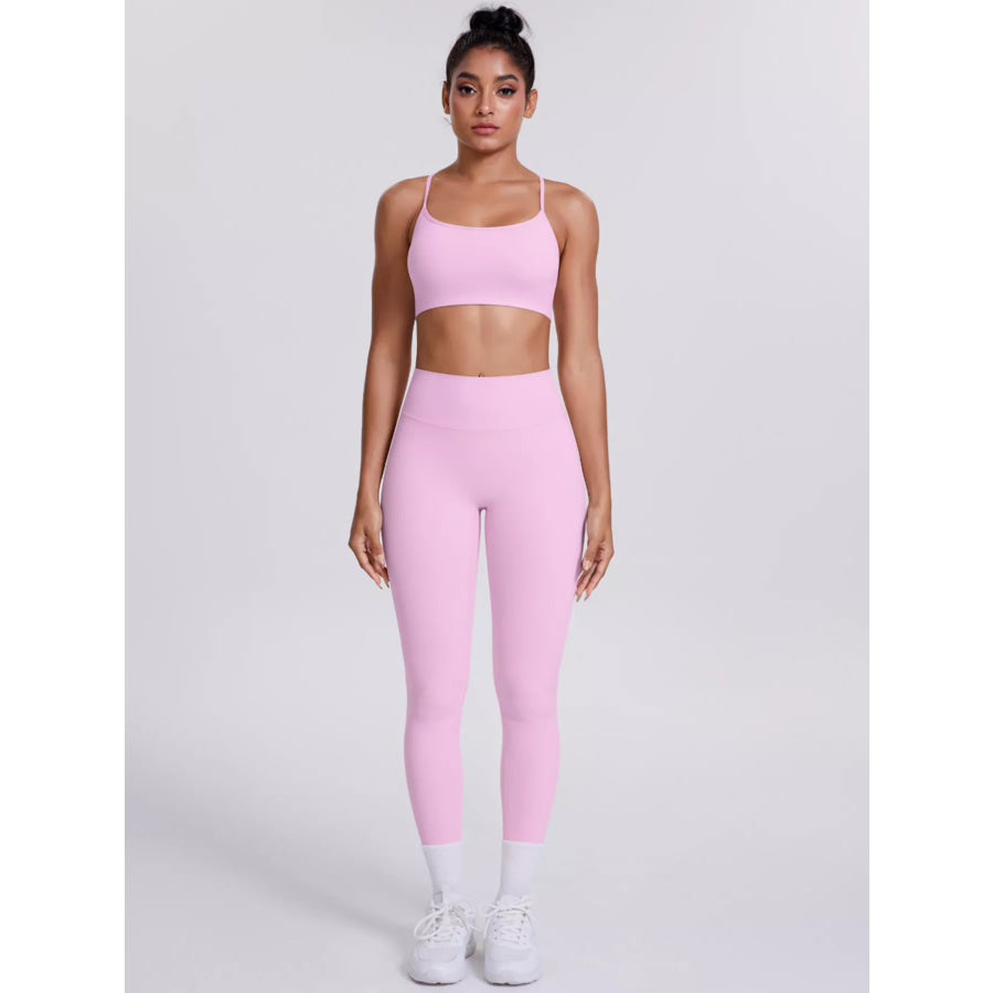 Criss-Cross Back Cami and Leggings Active Set Blush Pink / S Apparel and Accessories
