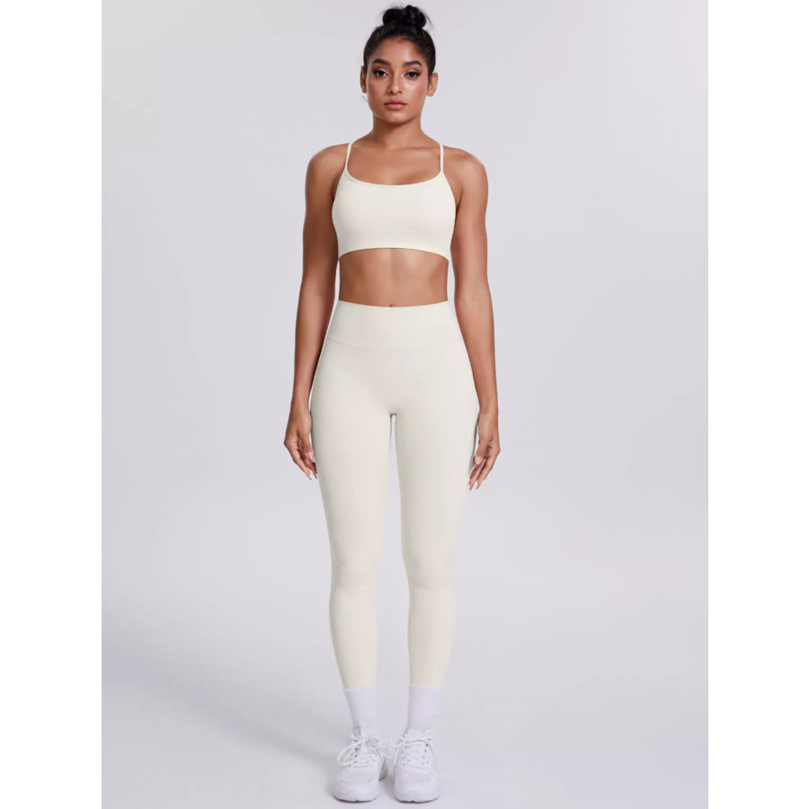 Criss-Cross Back Cami and Leggings Active Set Cream / S Apparel and Accessories